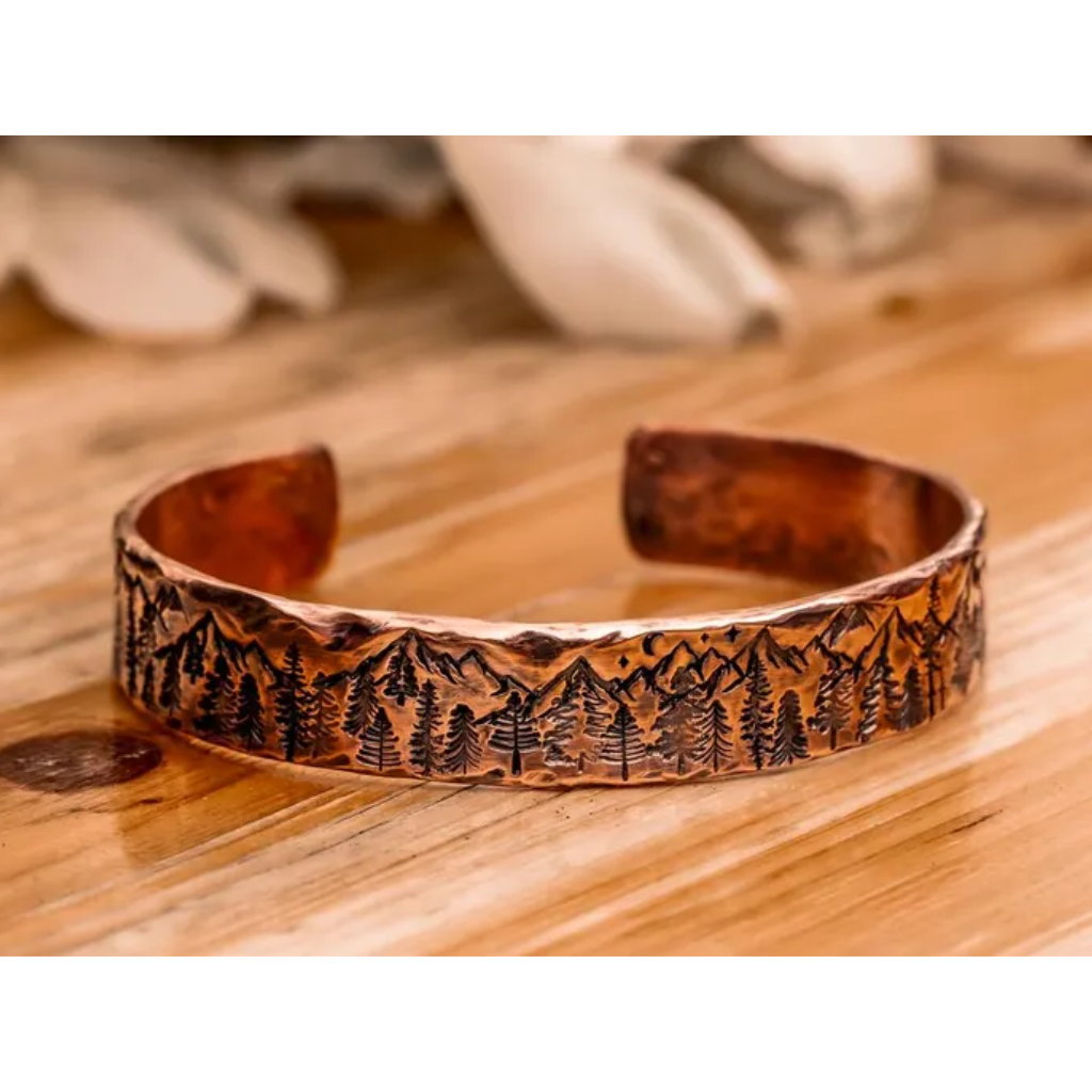 Mountain Stamped Copper Cuff Bracelet Handmade Jewellery