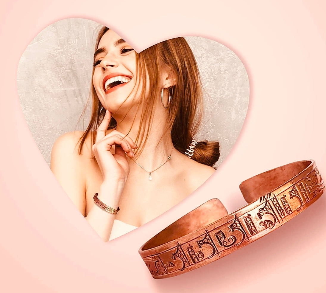 Hand Carved Thick Copper Bracelet Men