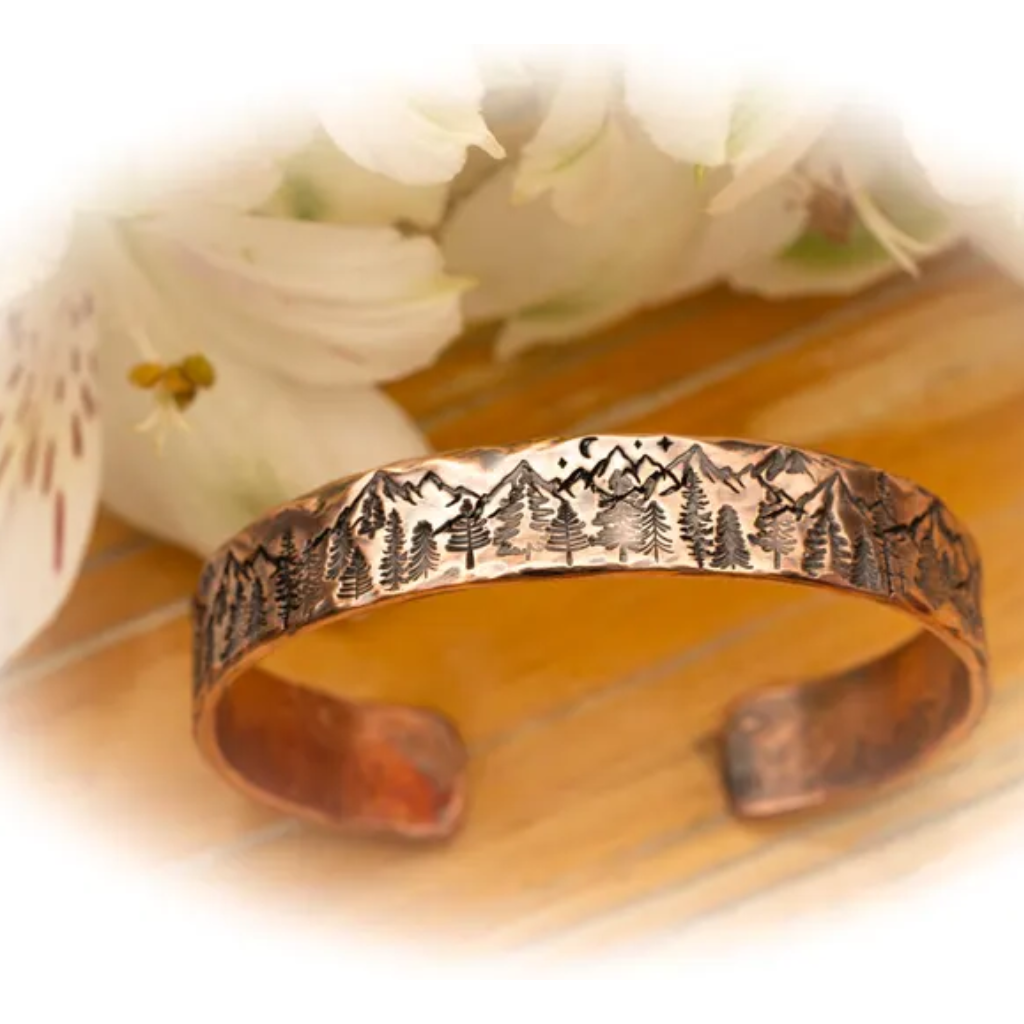 Mountain Stamped Copper Cuff Bracelet Handmade Jewellery