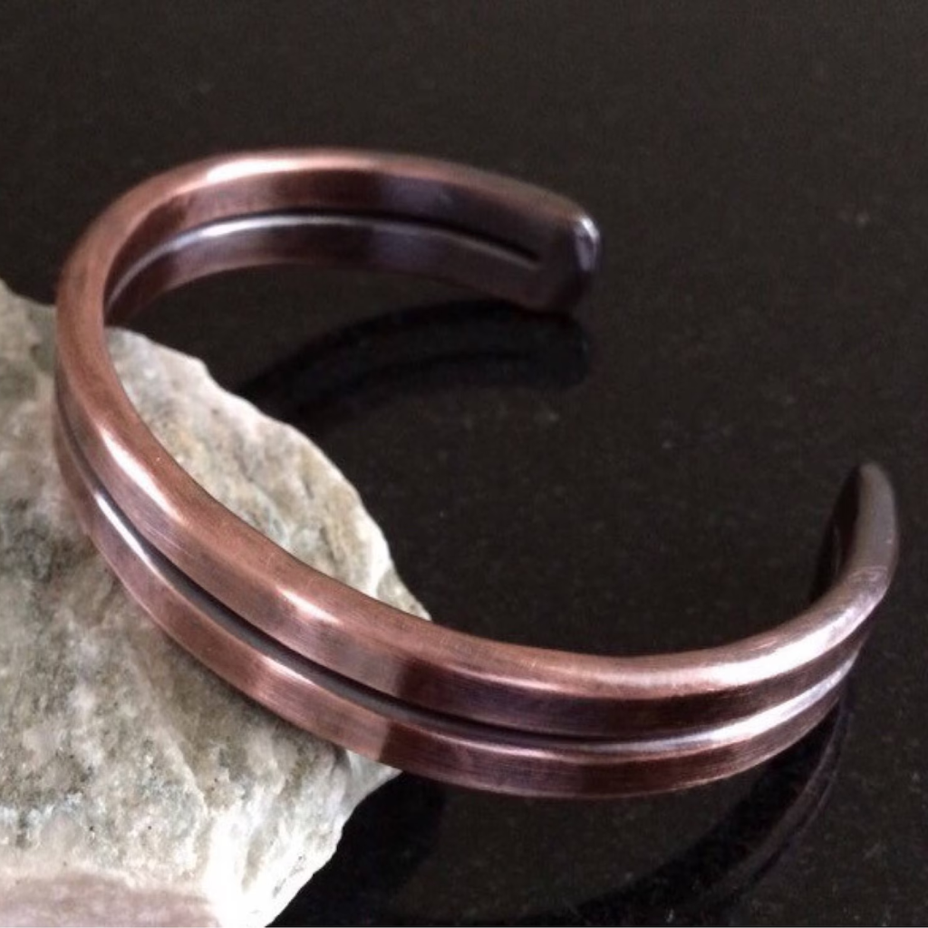 4 Gauge Flat Hammered Copper Bracelet Double Bar