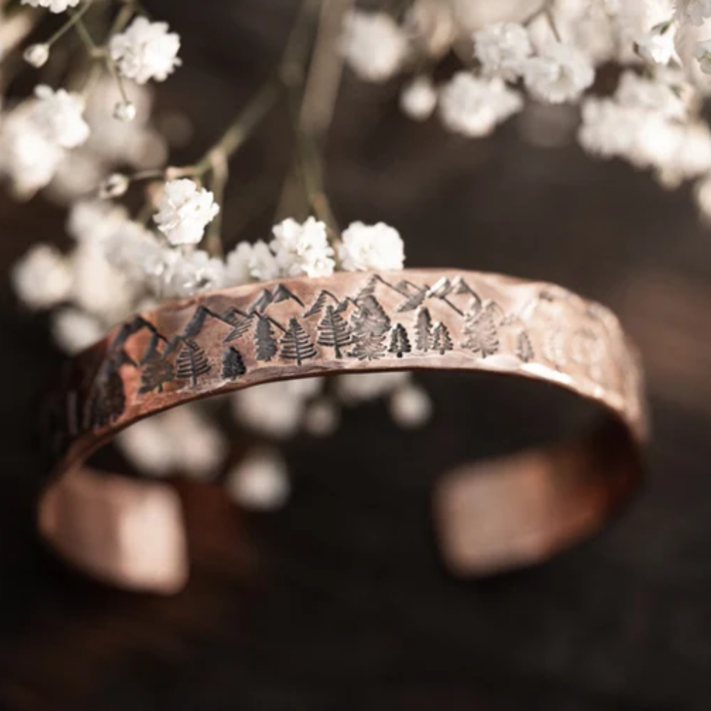 Mountain Stamped Copper Cuff Bracelet Handmade Jewellery