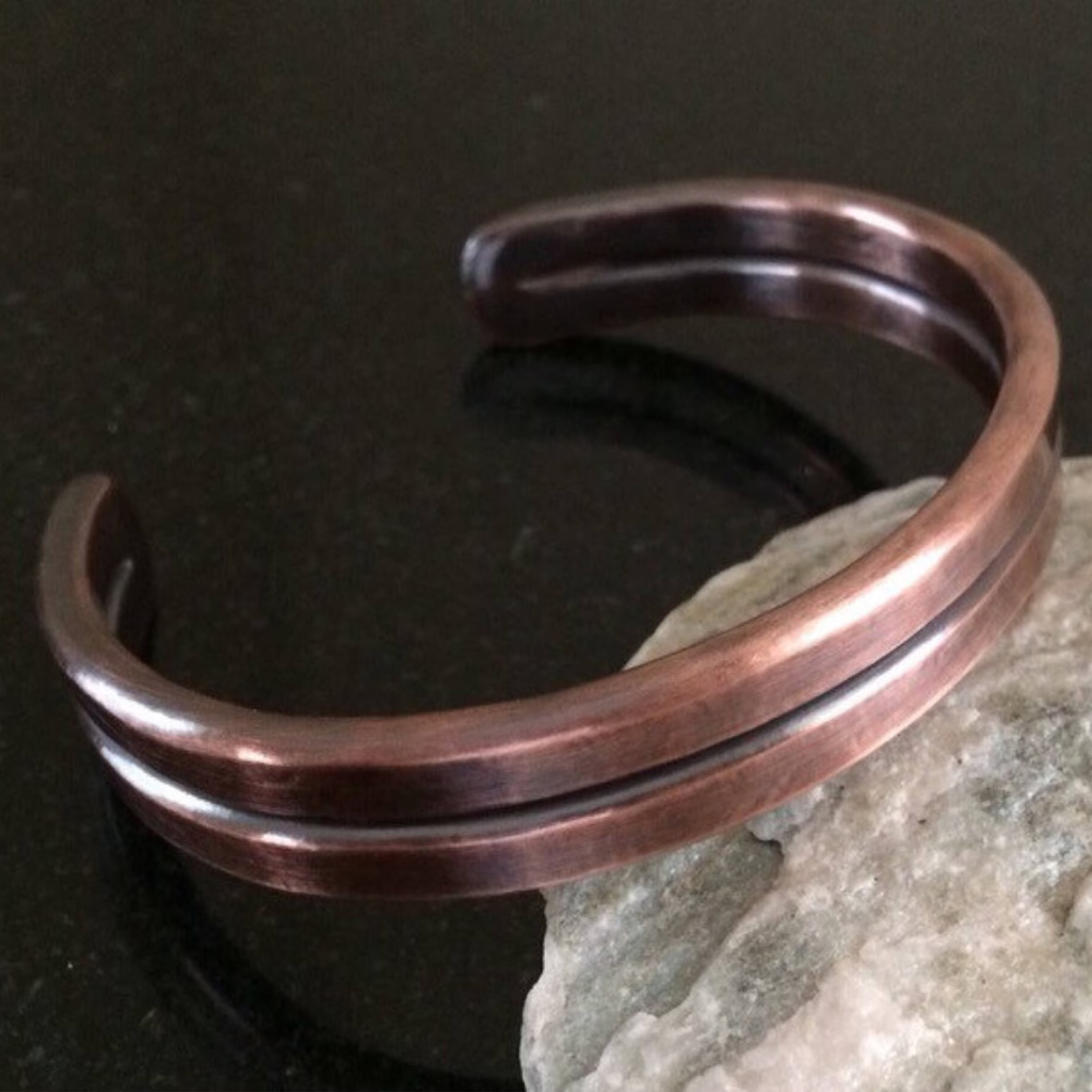 4 Gauge Flat Hammered Copper Bracelet Double Bar
