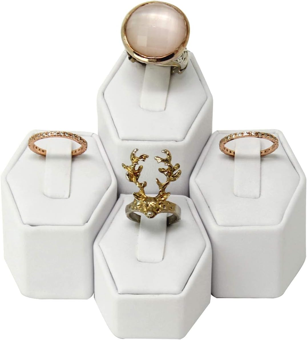4 Pcs Faux Leather Jewelry Ring Display Stands