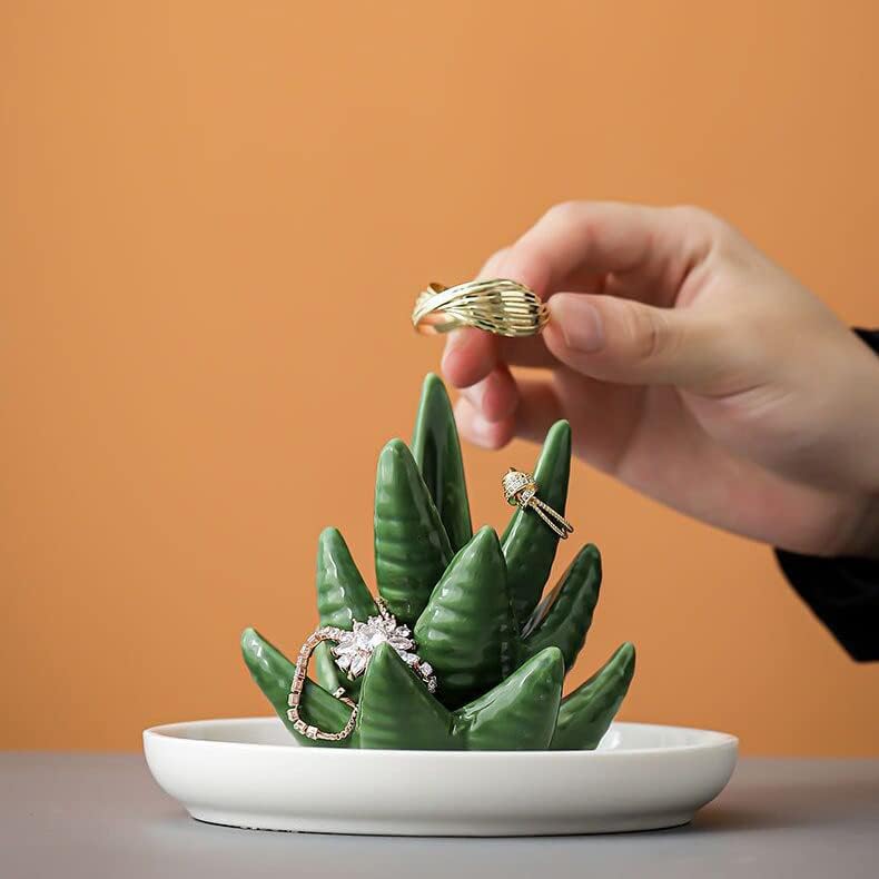 Set of 2 Aloe and Cactus Ring Holder Dish
