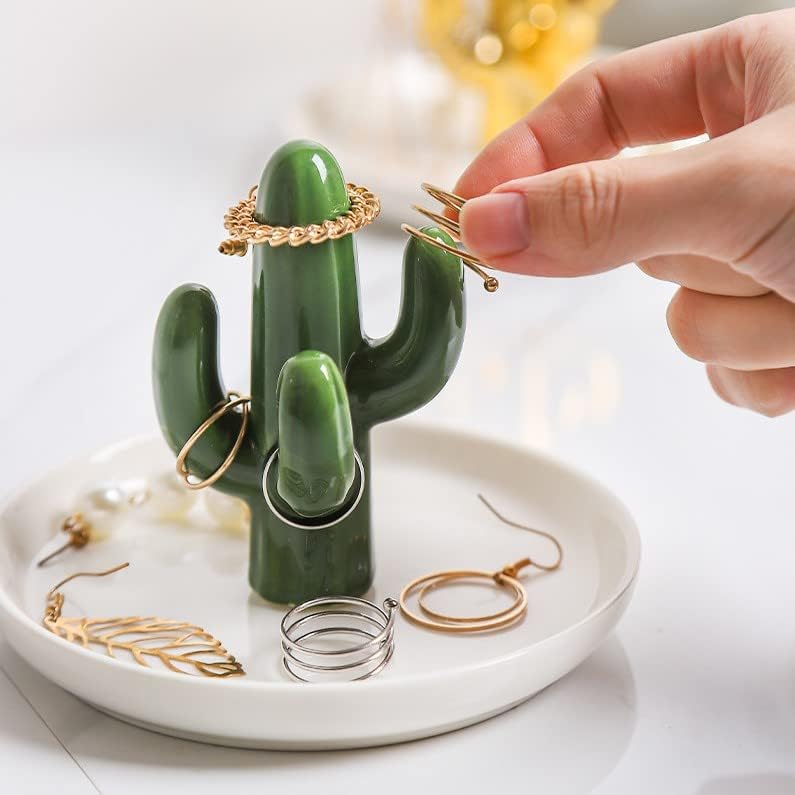 Set of 2 Aloe and Cactus Ring Holder Dish