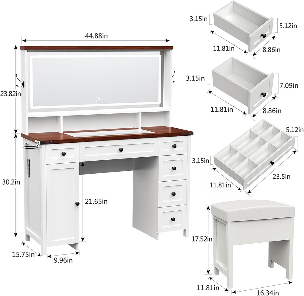 Farmhouse Makeup Vanity Desk with Lighted Mirror - Large