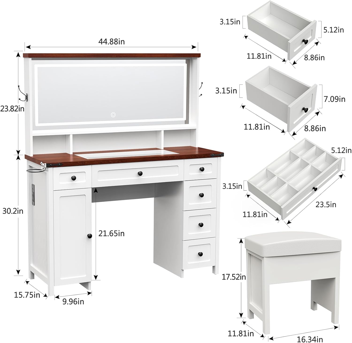 Farmhouse Makeup Vanity Desk with Lighted Mirror - Large