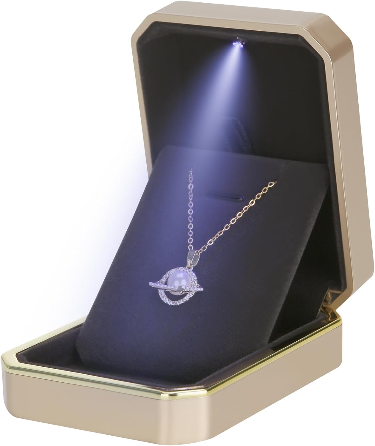 Pendant Necklace Gift Box with LED Light - Black