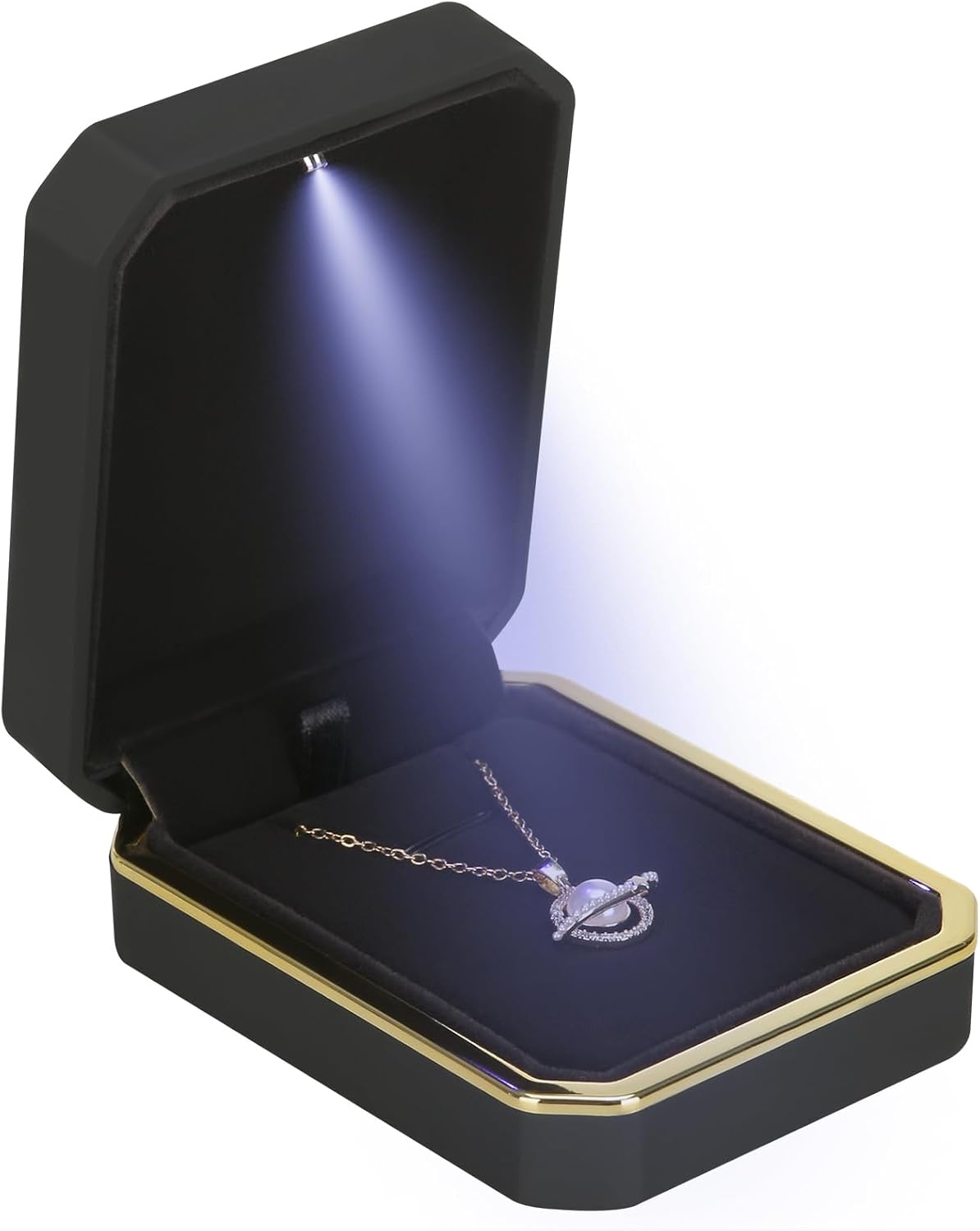 Pendant Necklace Gift Box with LED Light - Black