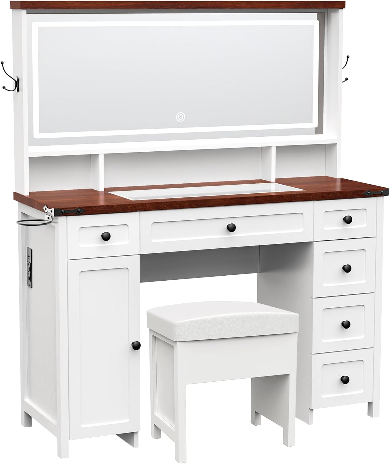 Farmhouse Makeup Vanity Desk with Lighted Mirror - Large