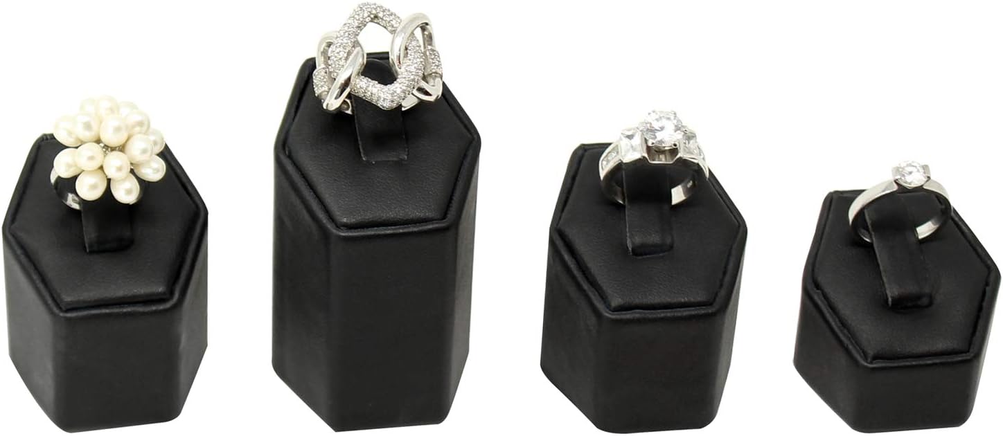 4 Pcs Faux Leather Jewelry Ring Display Stands