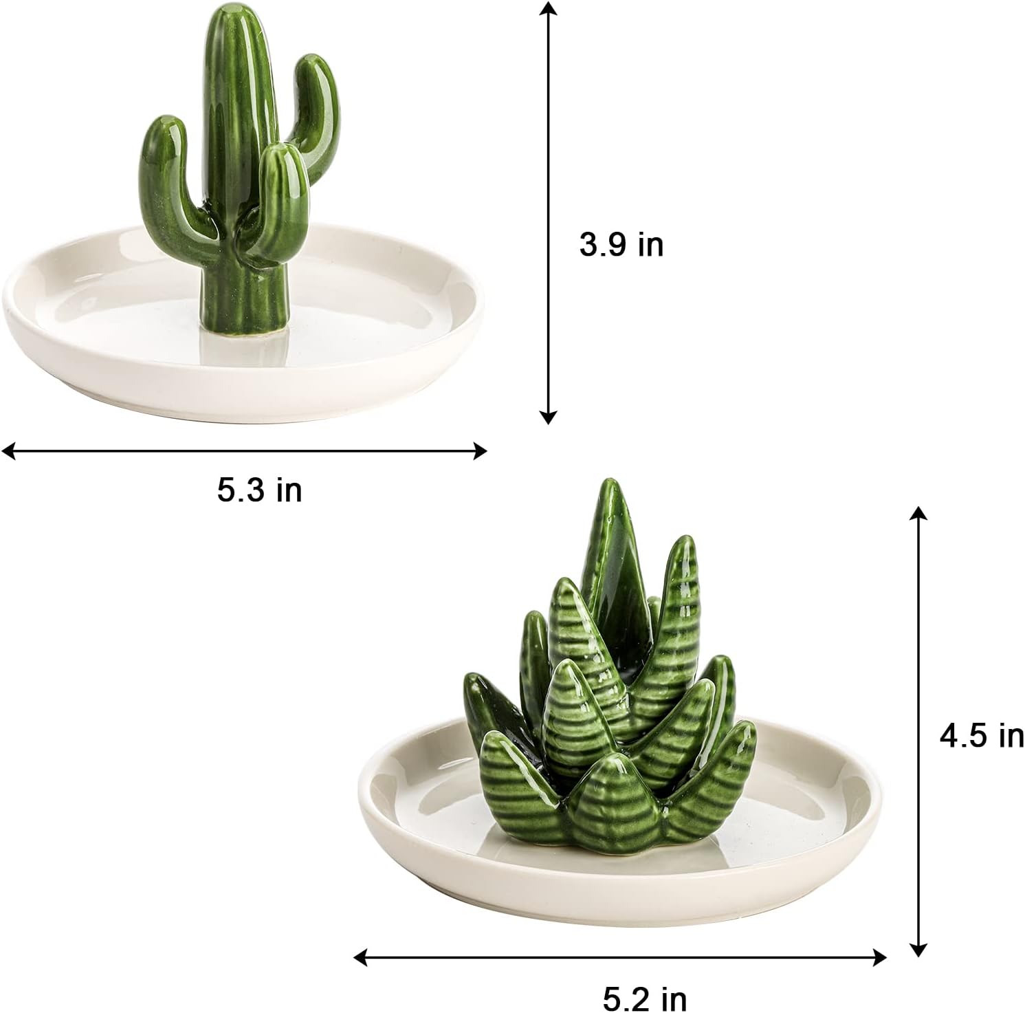 Set of 2 Aloe and Cactus Ring Holder Dish