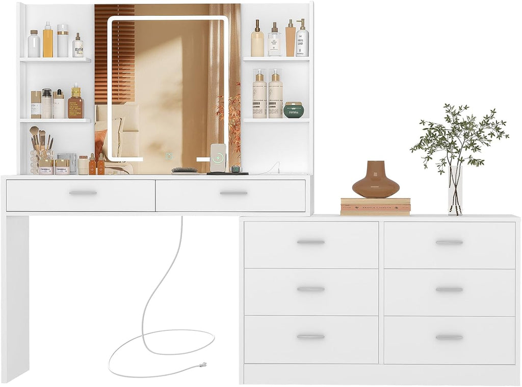 Vanity Makeup Desk with 8 Drawers, 6 Storage Shelves