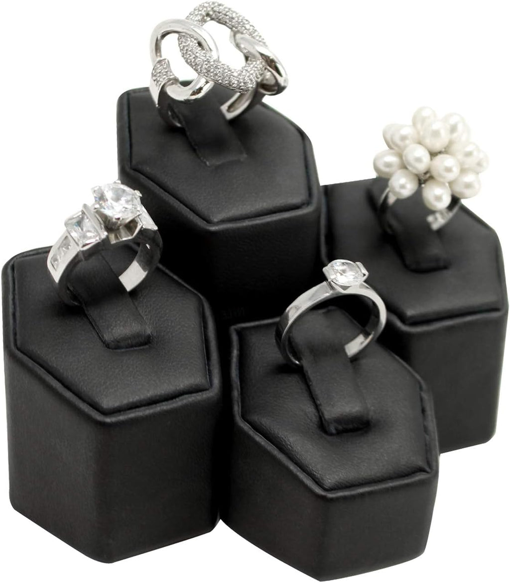 4 Pcs Faux Leather Jewelry Ring Display Stands