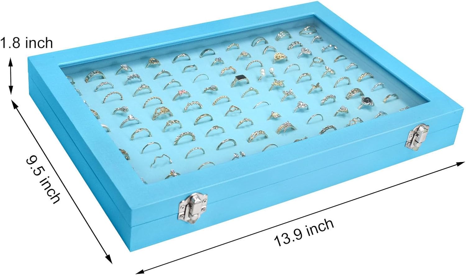 100 Slots Ring Display Case - Sky Blue