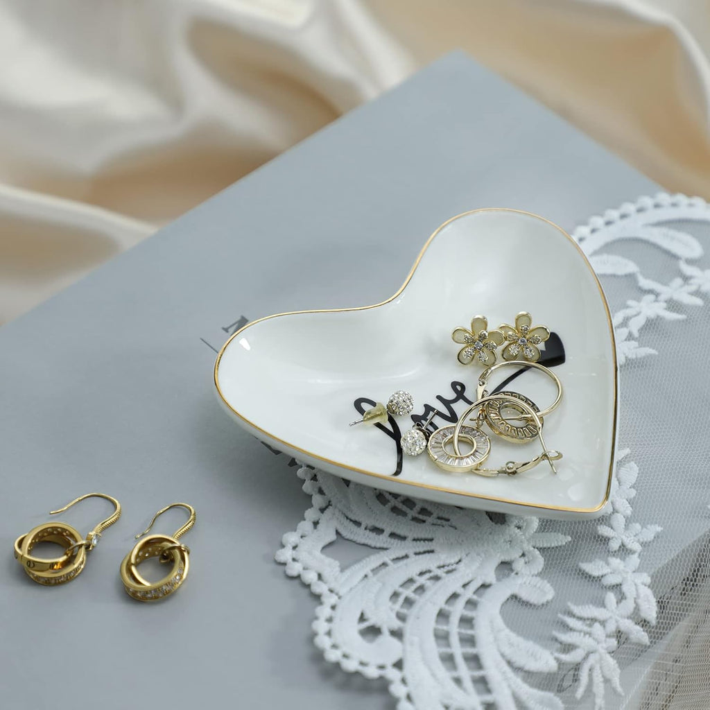Ring Dish Holder Jewelry Tray Ceramic Heart Shape