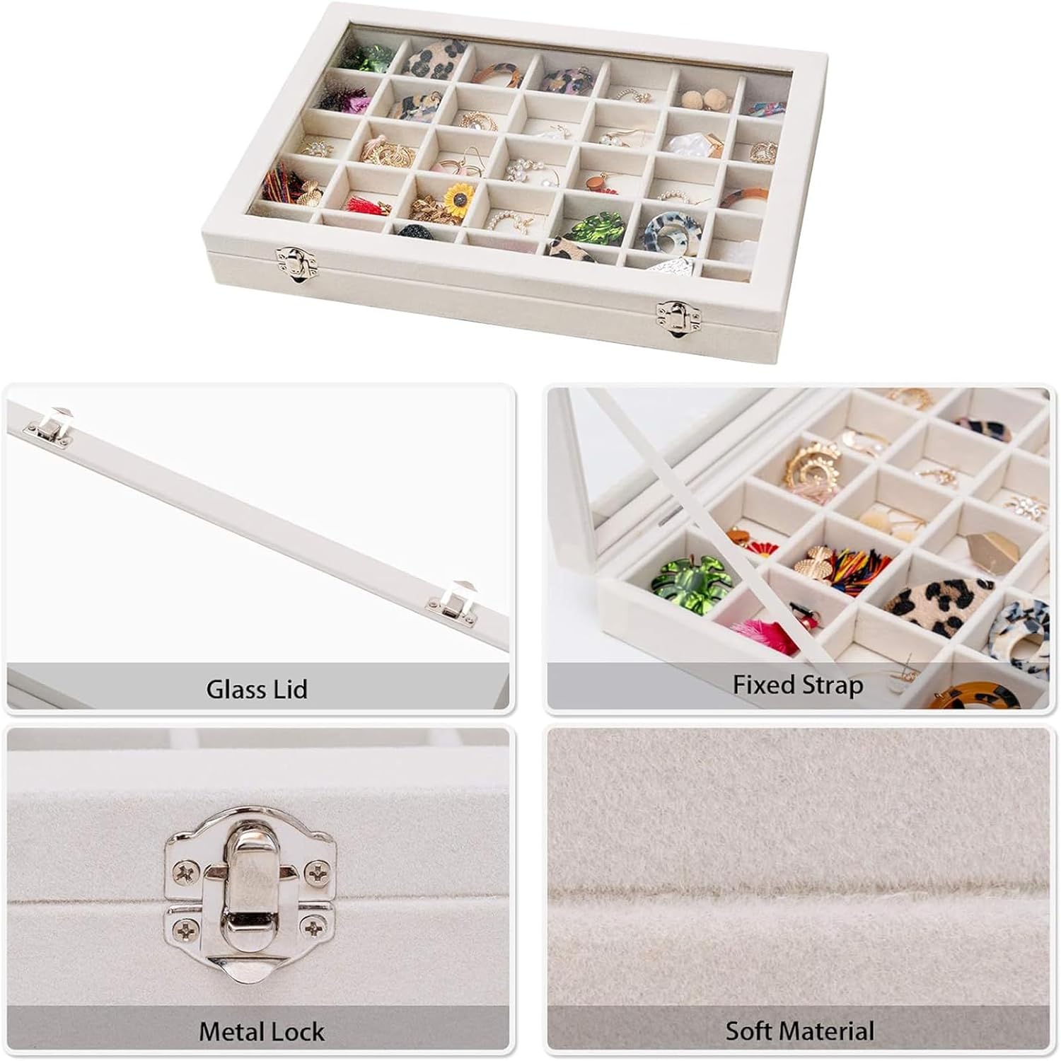35 Grid Earring Organizer Jewelry Tray with Clear Lid