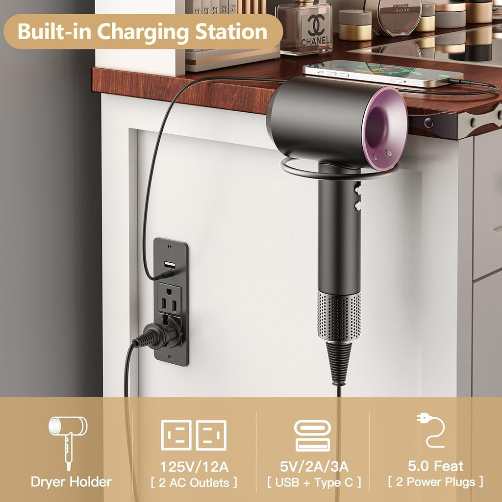 Farmhouse Makeup Vanity Desk with Lighted Mirror - Large