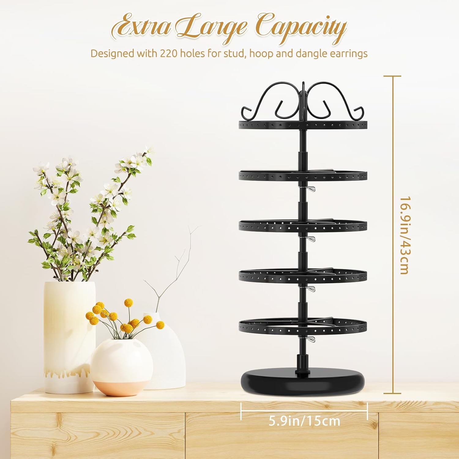 5 Tiers Metal Rotating Earring Holder Organizer
