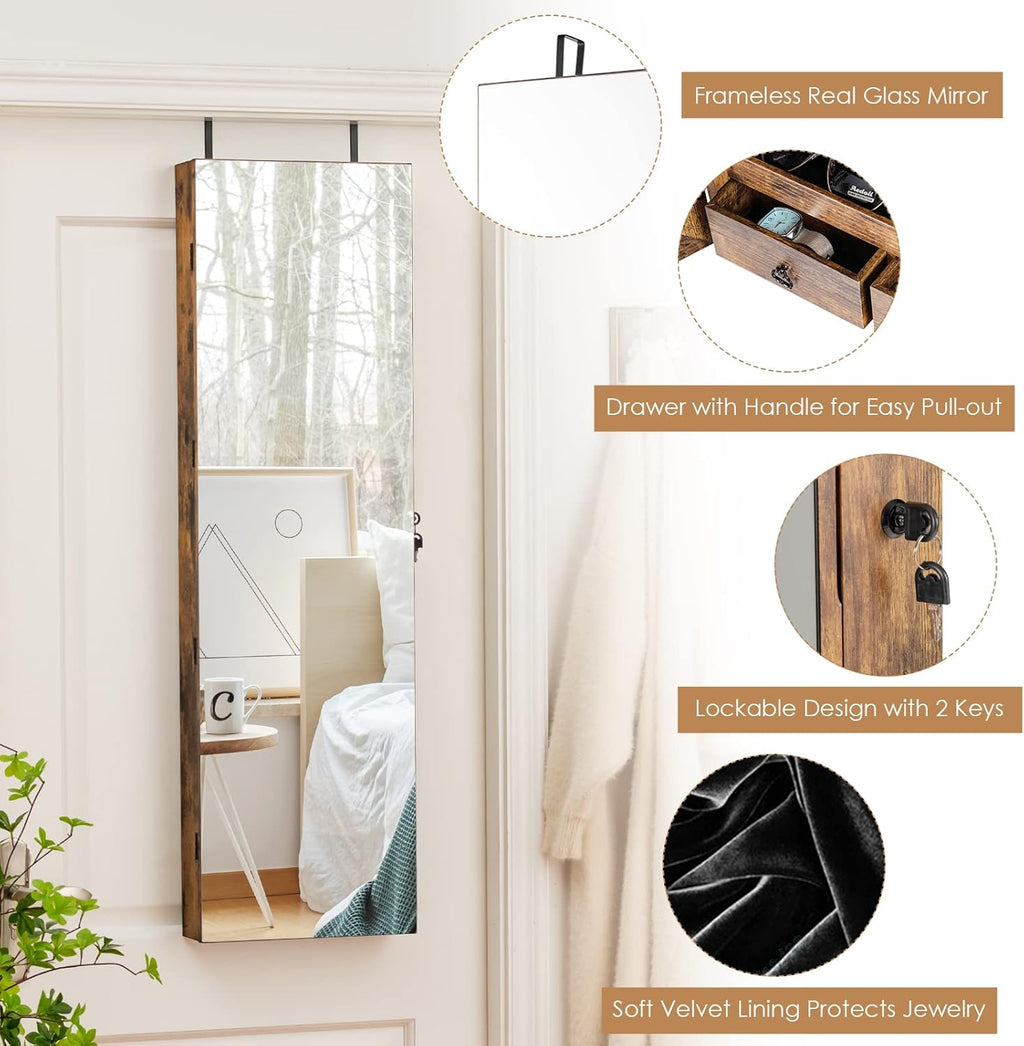 Rustic Wooden Wall Mounted Jewelry Cabinet Large