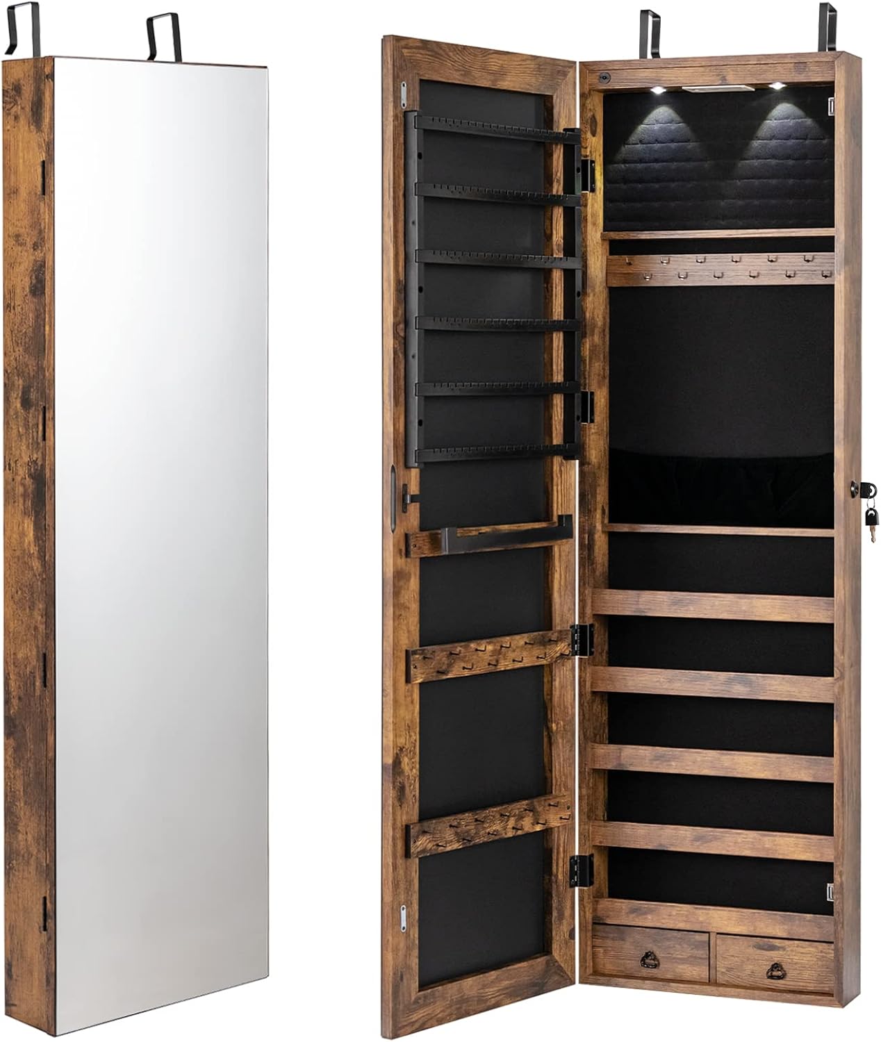 Rustic Wooden Wall Mounted Jewelry Cabinet Large