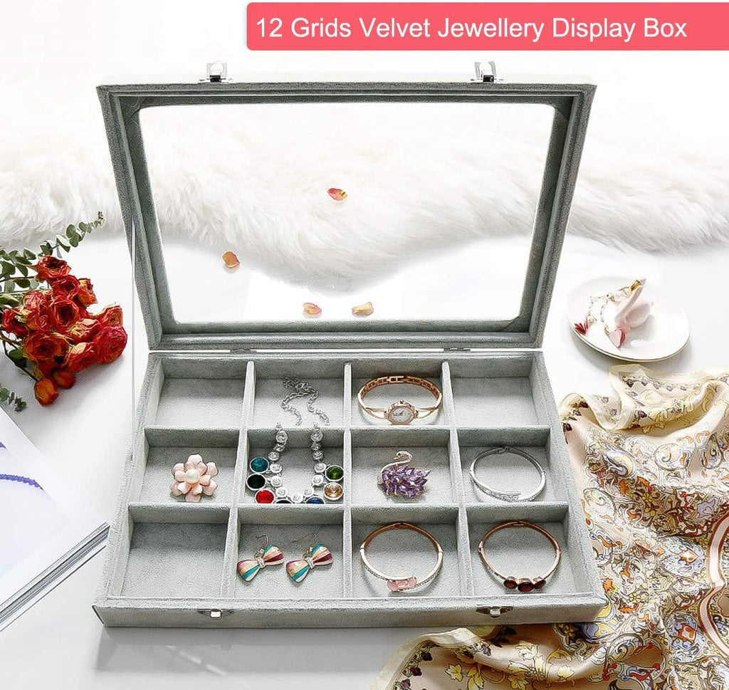 12 Grid Bracelet Organizer Tray with Clear Lid