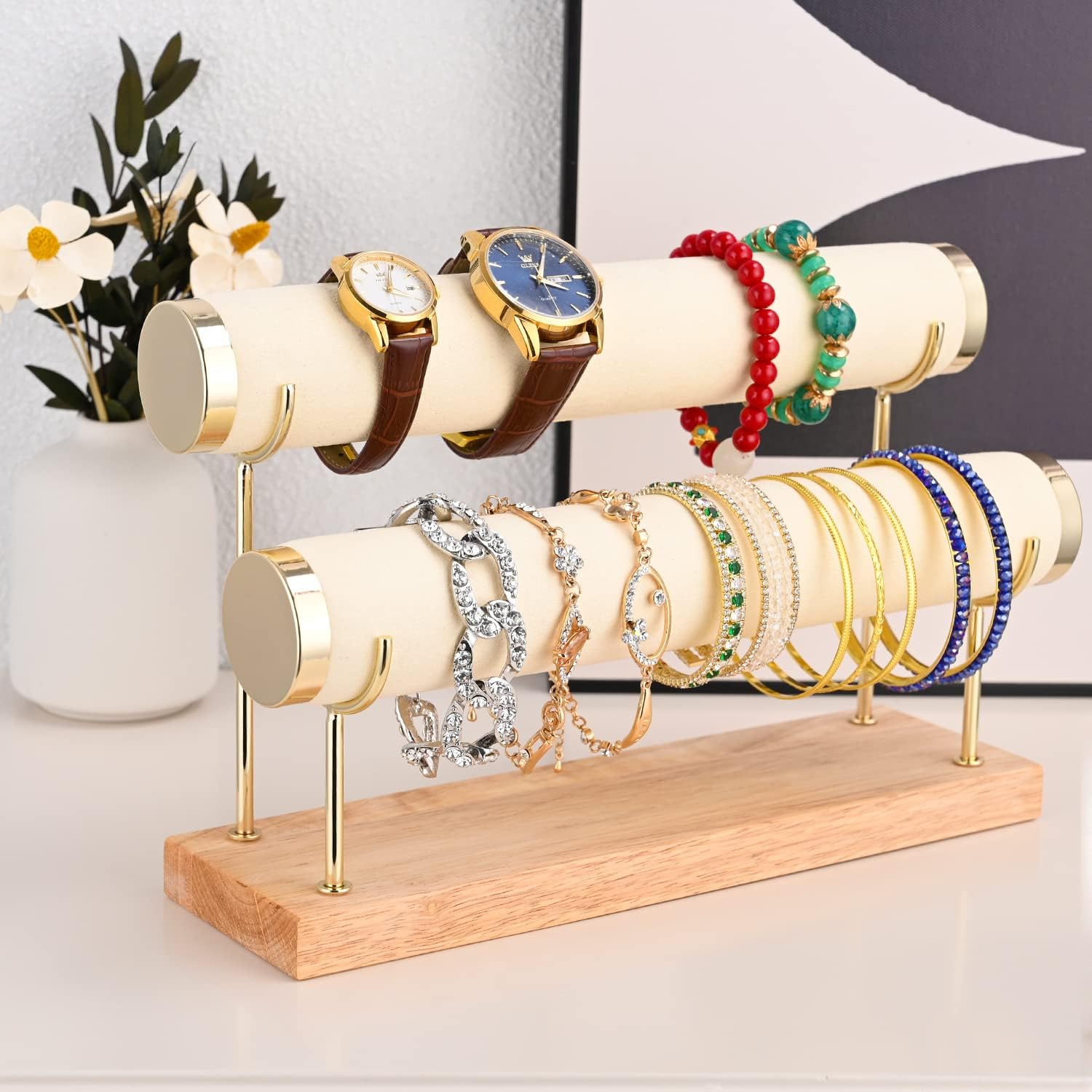 Two Tier Bracelet Stand Bangle Display Holder with T-bar