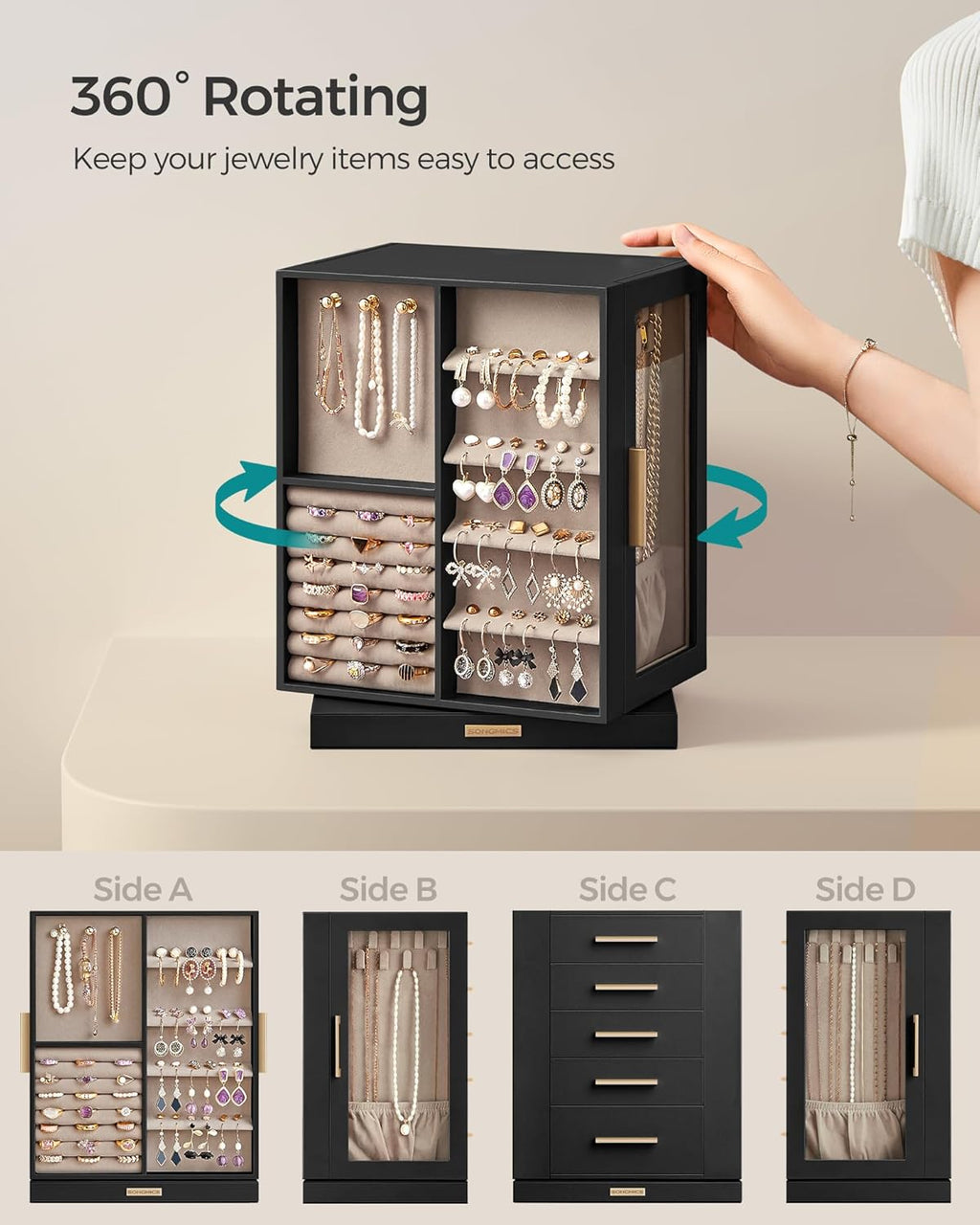 360° Rotating Large Jewelry Storage Case - Black