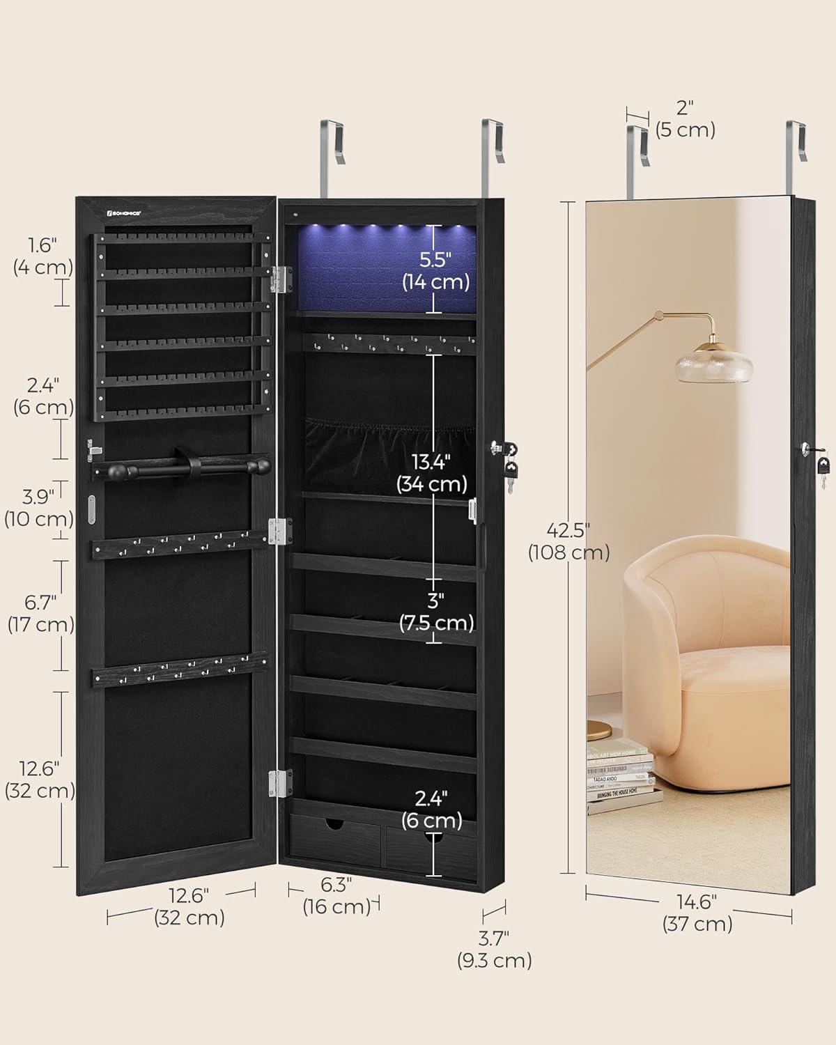 Wall-Mounted Cabinet with LED Interior Lights