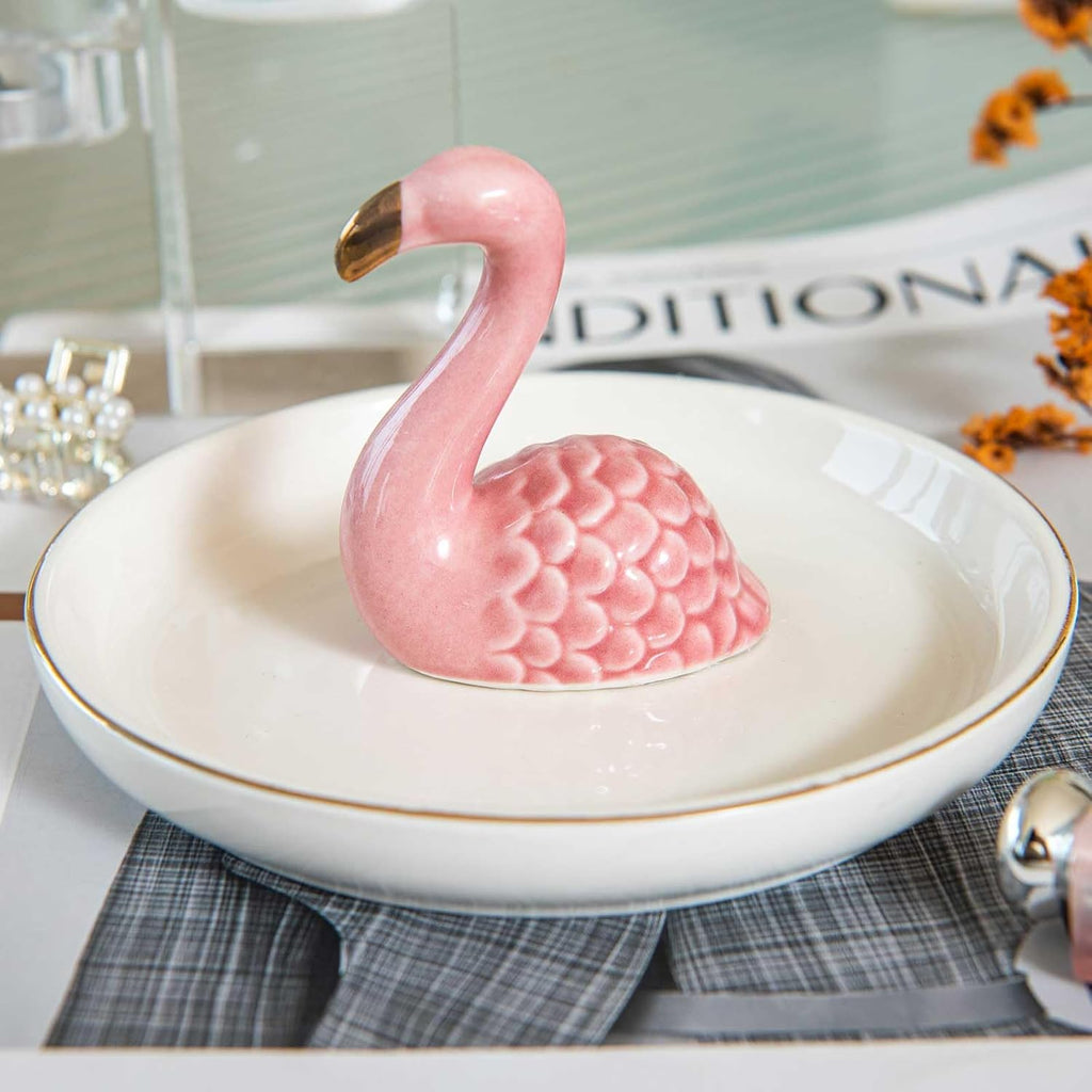 Flamingo Ring Holder Dish, Ceramic Jewelry Tray