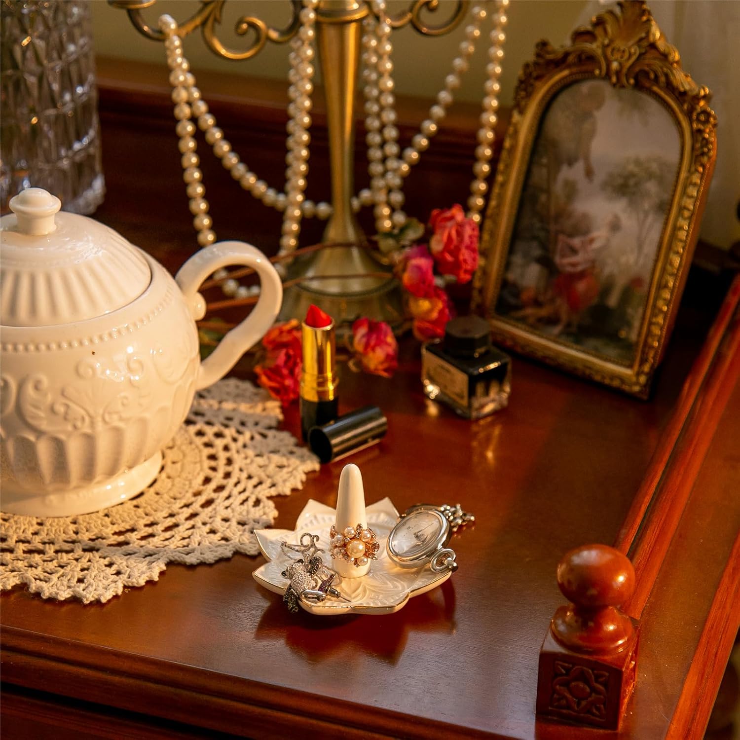 Ceramic Ring Holder for Jewelry White Ring Dish