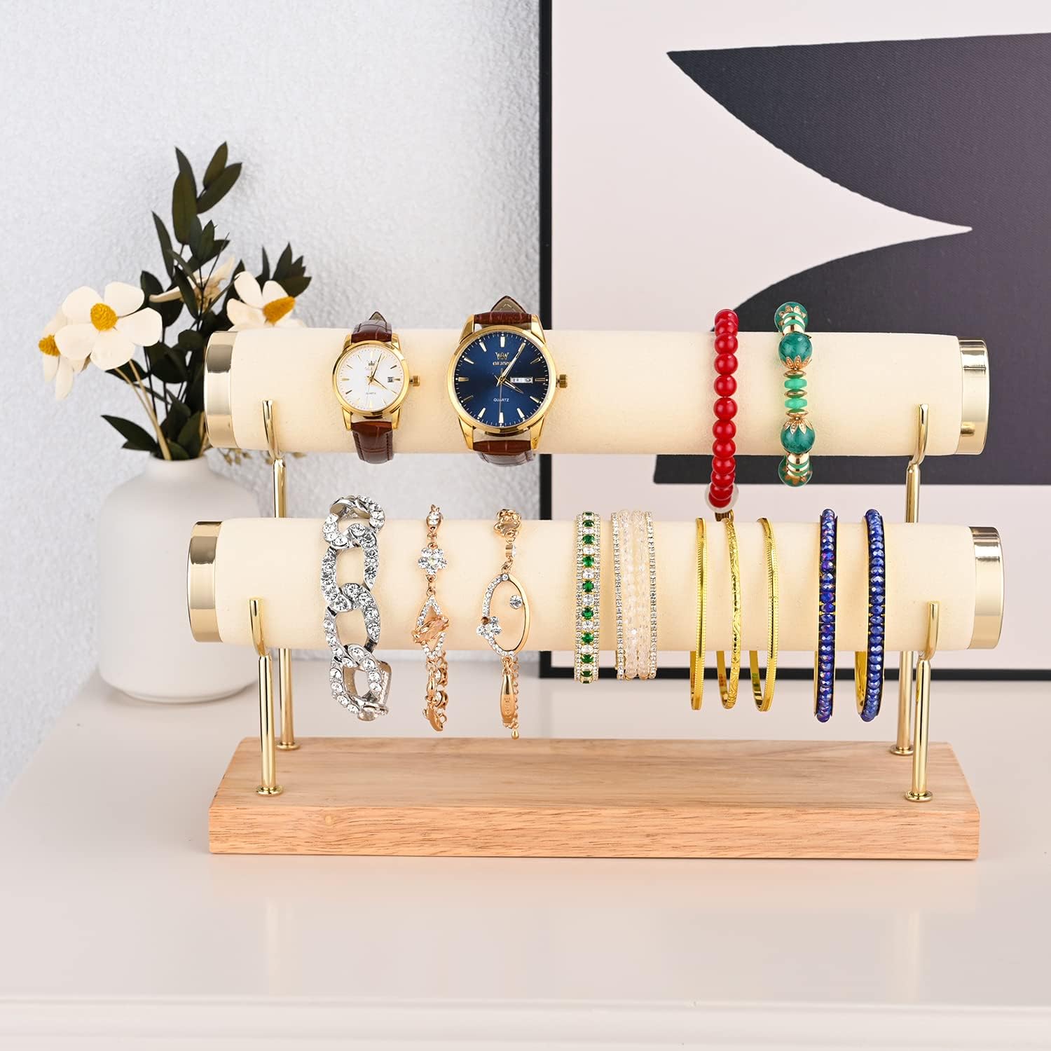 Two Tier Bracelet Stand Bangle Display Holder with T-bar