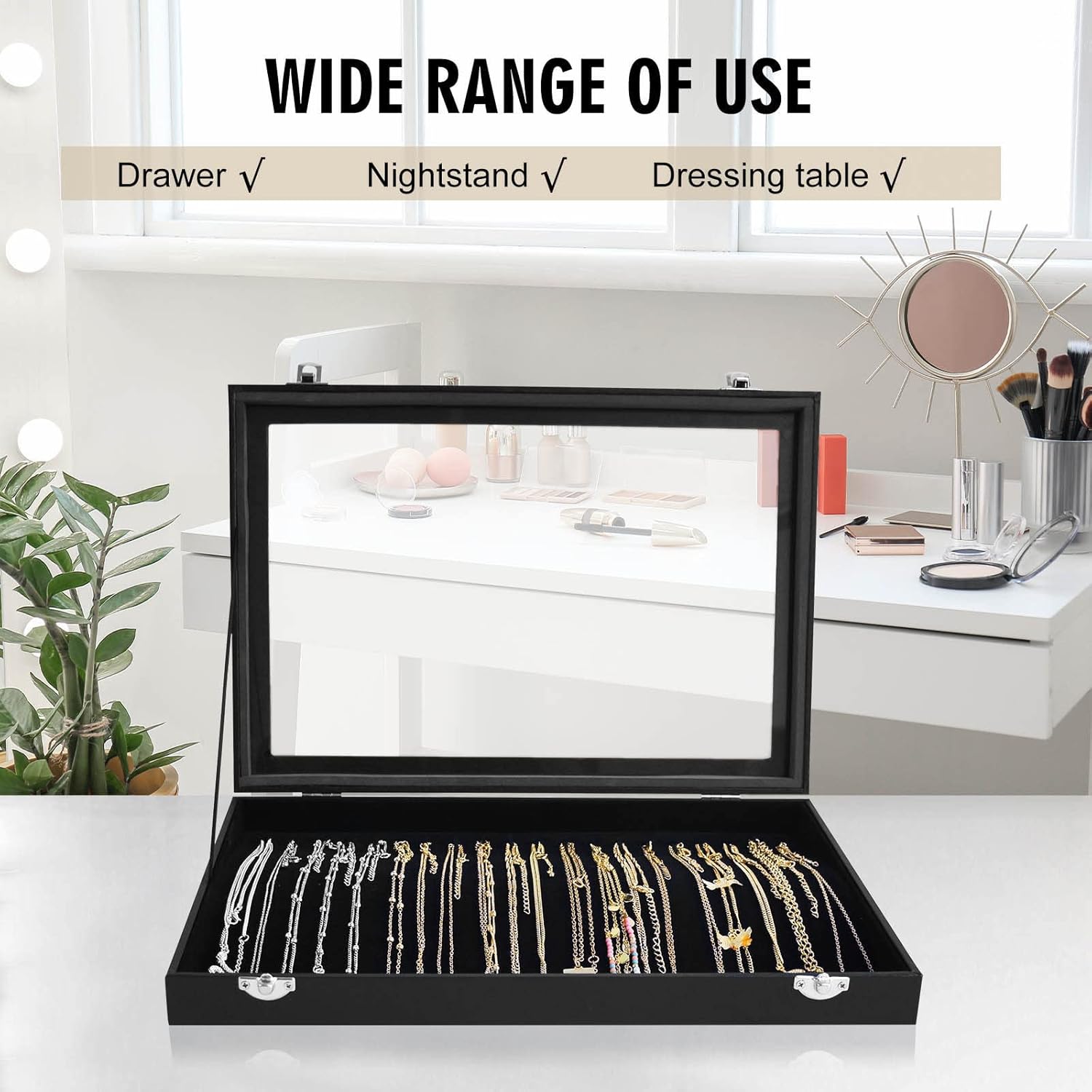 Necklace Display Jewelry Tray with Transparent Lid