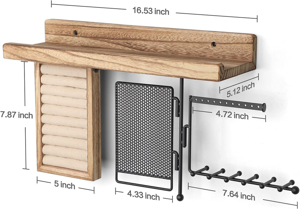 Wall Hanging Jewelry Organizer Wall Mount with Rustic Wood