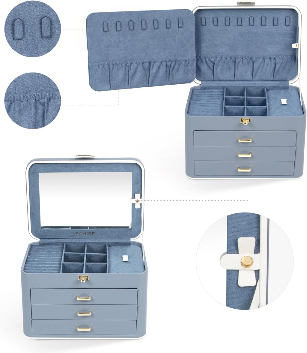 4 Layer Jewelry Organizer with Mirror 3 Drawers