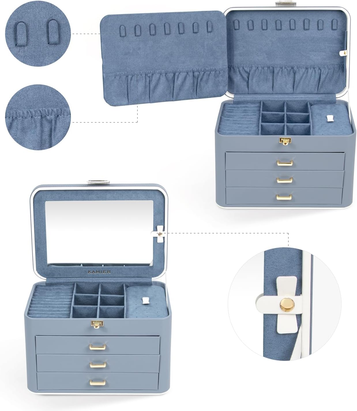 4 Layer Jewelry Organizer with Mirror 3 Drawers