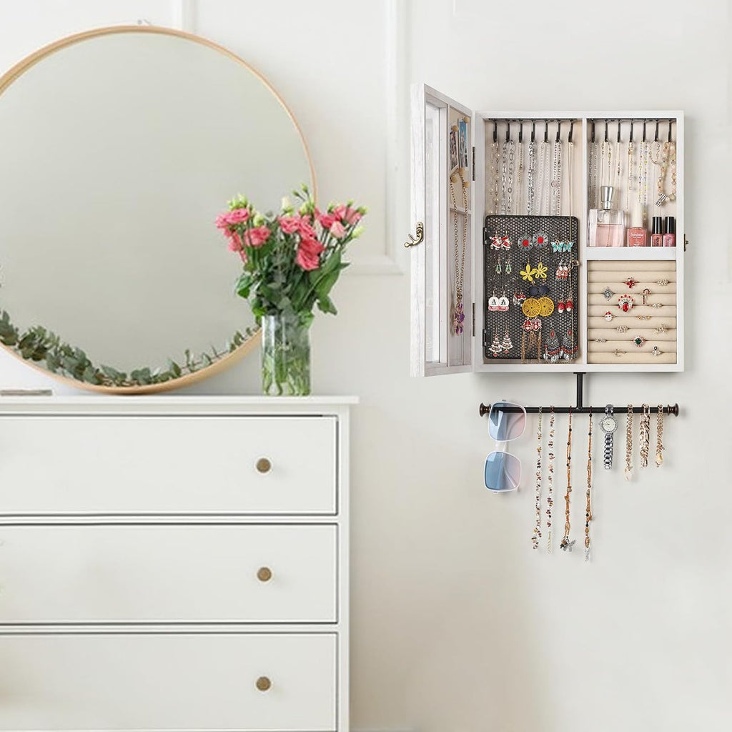 Rustic Wood Wall Jewelry Organizer Storage Box