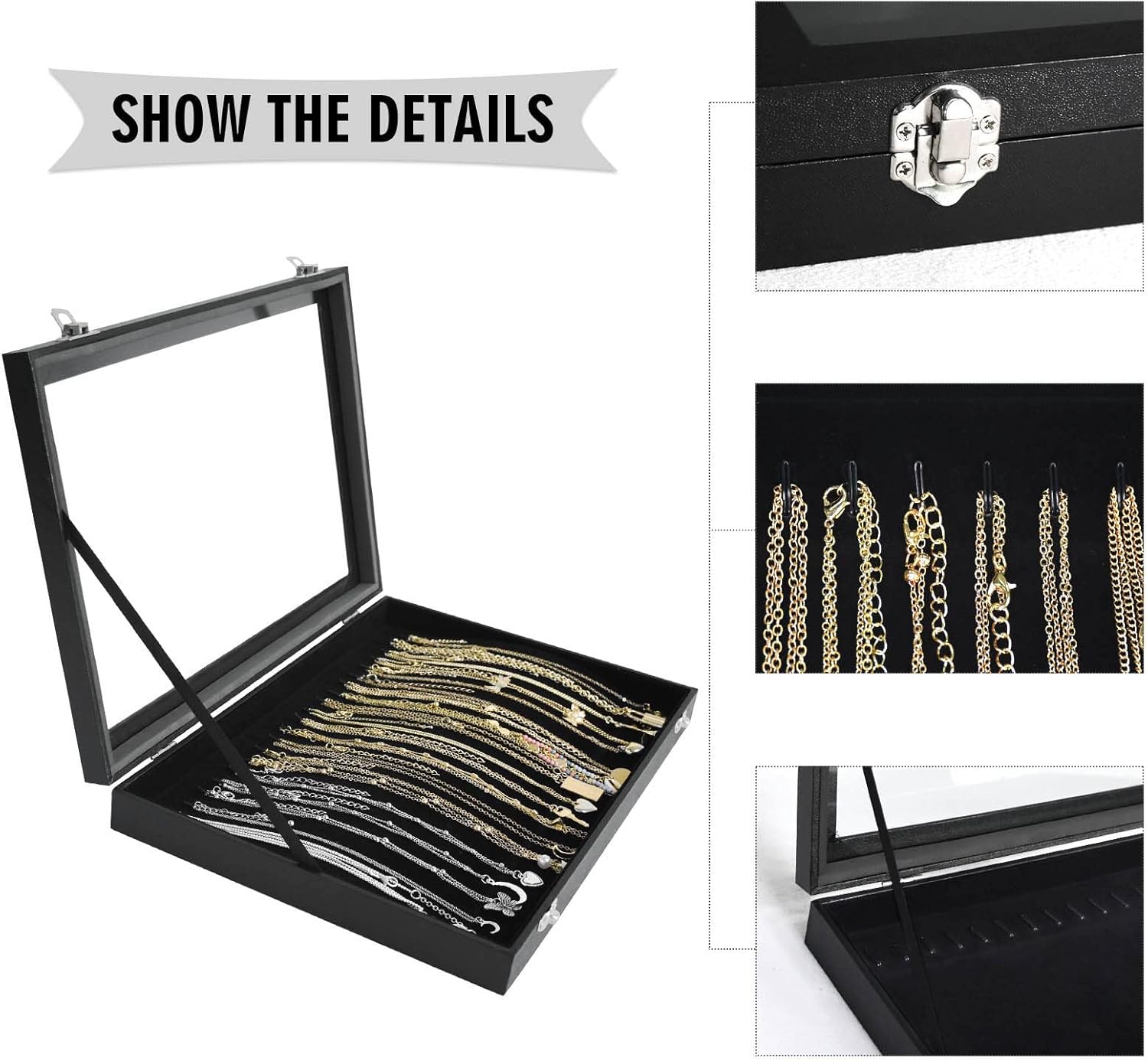 Necklace Display Jewelry Tray with Transparent Lid