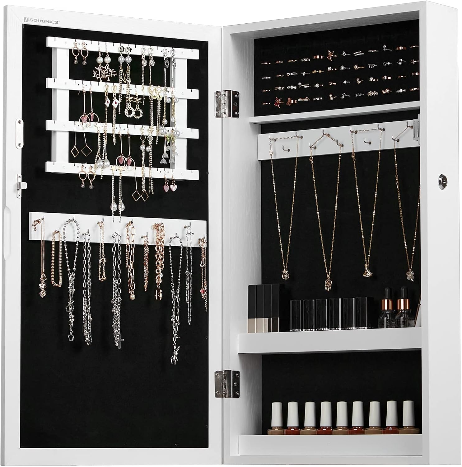 Lockable Jewelry Cabinet Armoire with Mirror