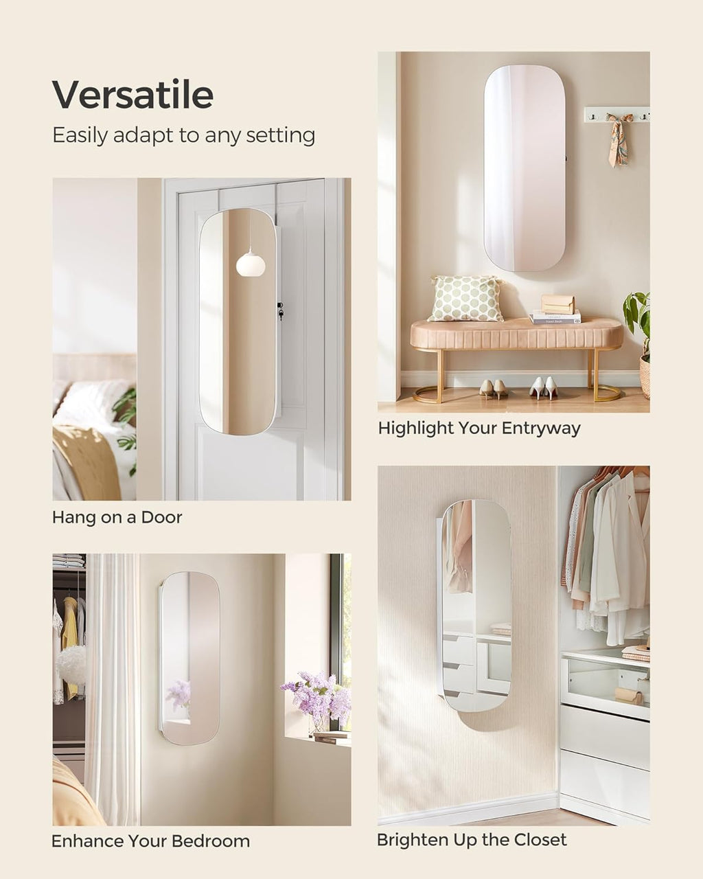 3.9 x 16.5 x 42.5" LED Jewelry Cabinet Wall Door Mounted