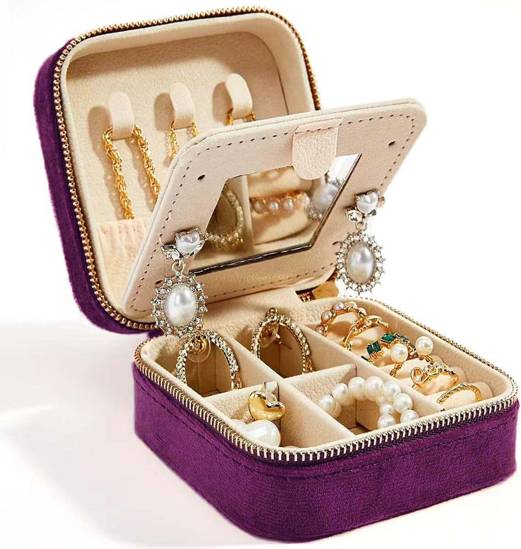 Travel Velvet Jewelry Box with Mirror
