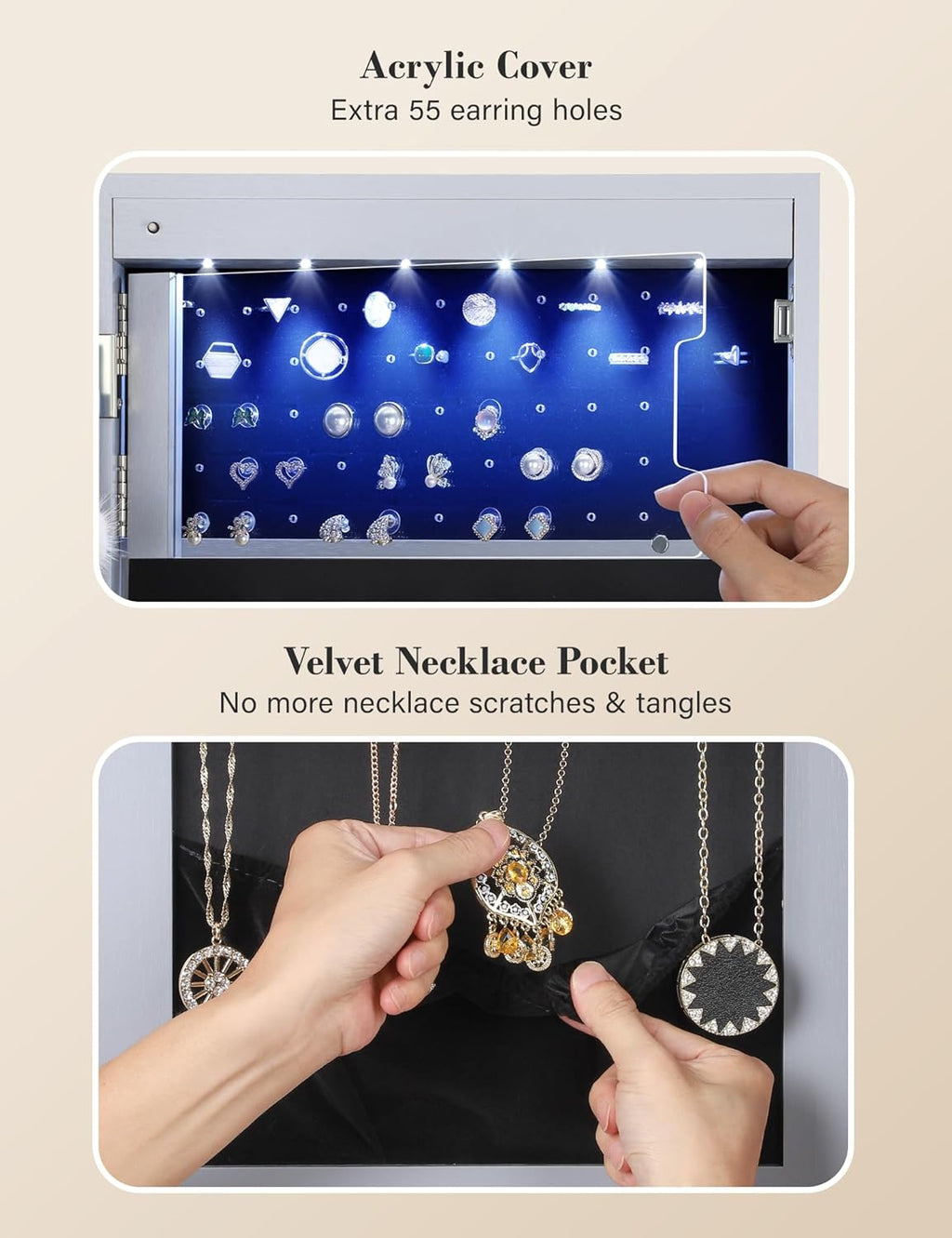 Large Capacity Lockable Jewelry Wall Cabinet with Lock