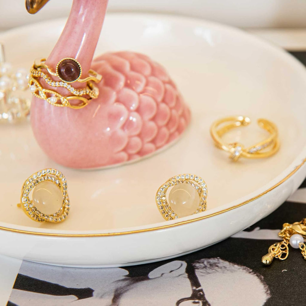 Flamingo Ring Holder Dish, Ceramic Jewelry Tray
