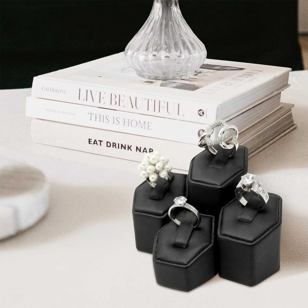 4 Pcs Faux Leather Jewelry Ring Display Stands