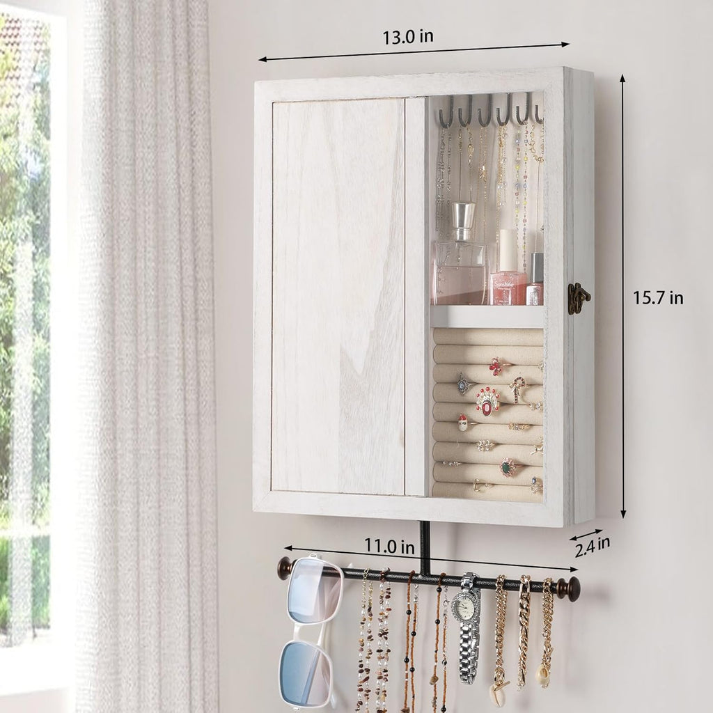 Rustic Wood Wall Jewelry Organizer Storage Box