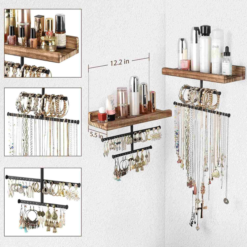 Set of 2 Wall Jewelry Organizer with Rustic Wood
