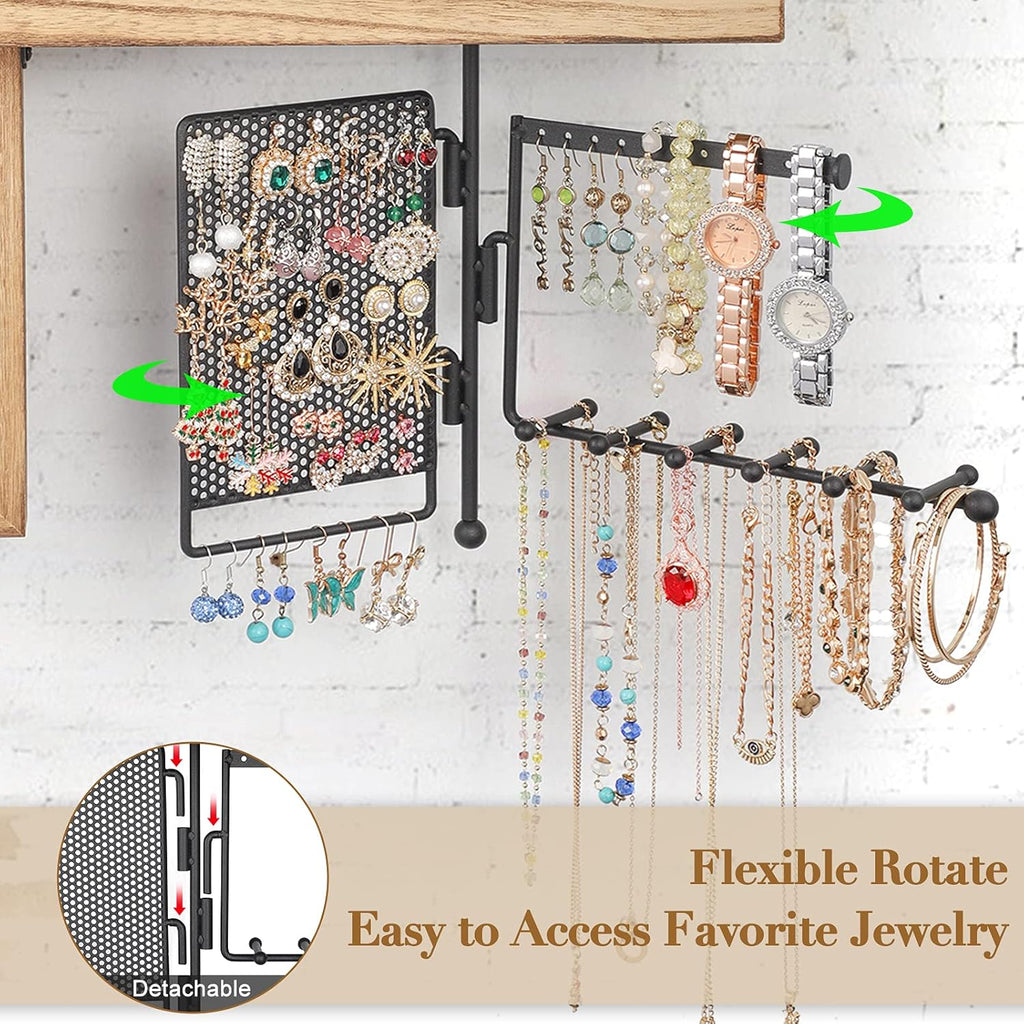 Wall Hanging Jewelry Organizer Wall Mount with Rustic Wood