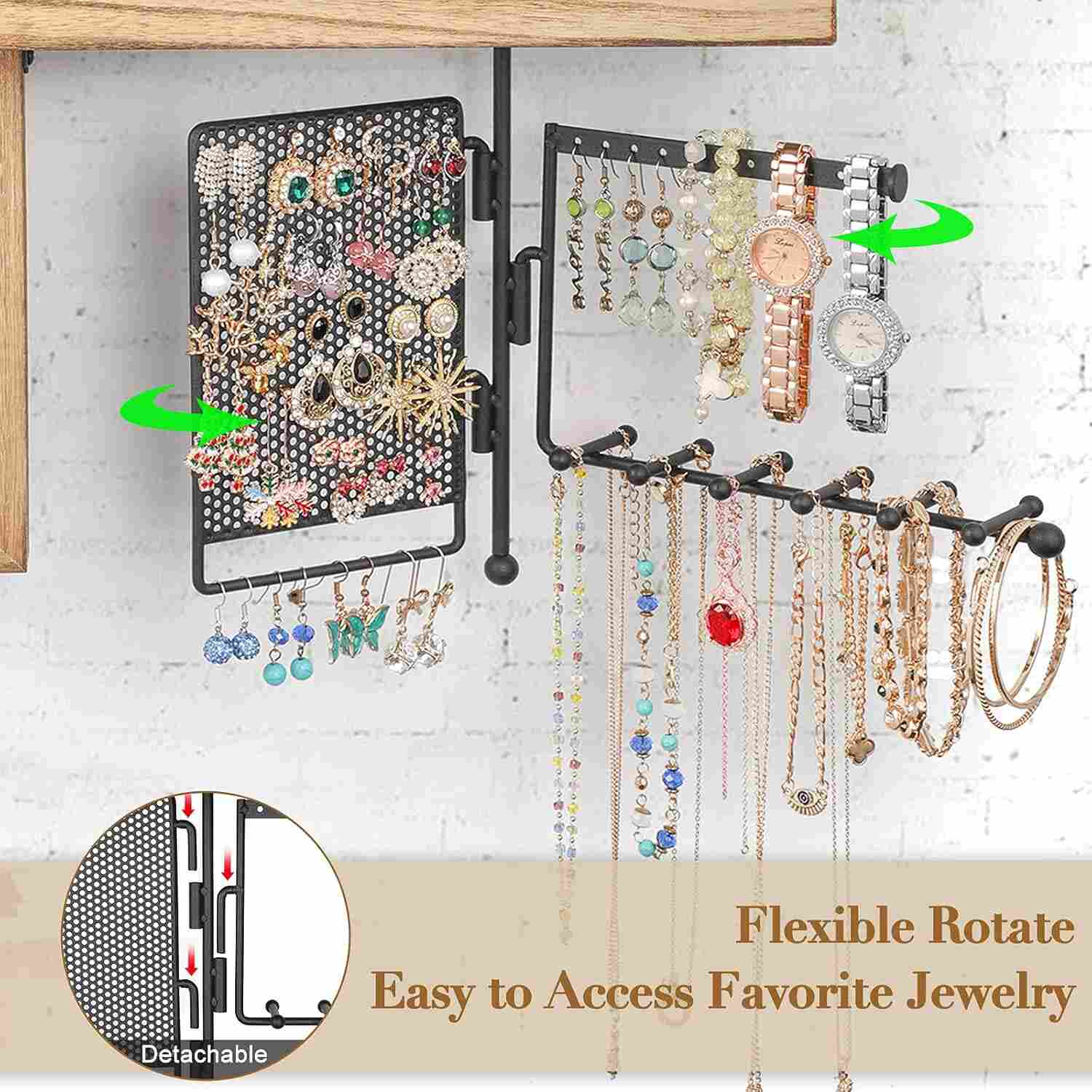 Hanging Jewelry Organizer Wall Mount Rustic Wood