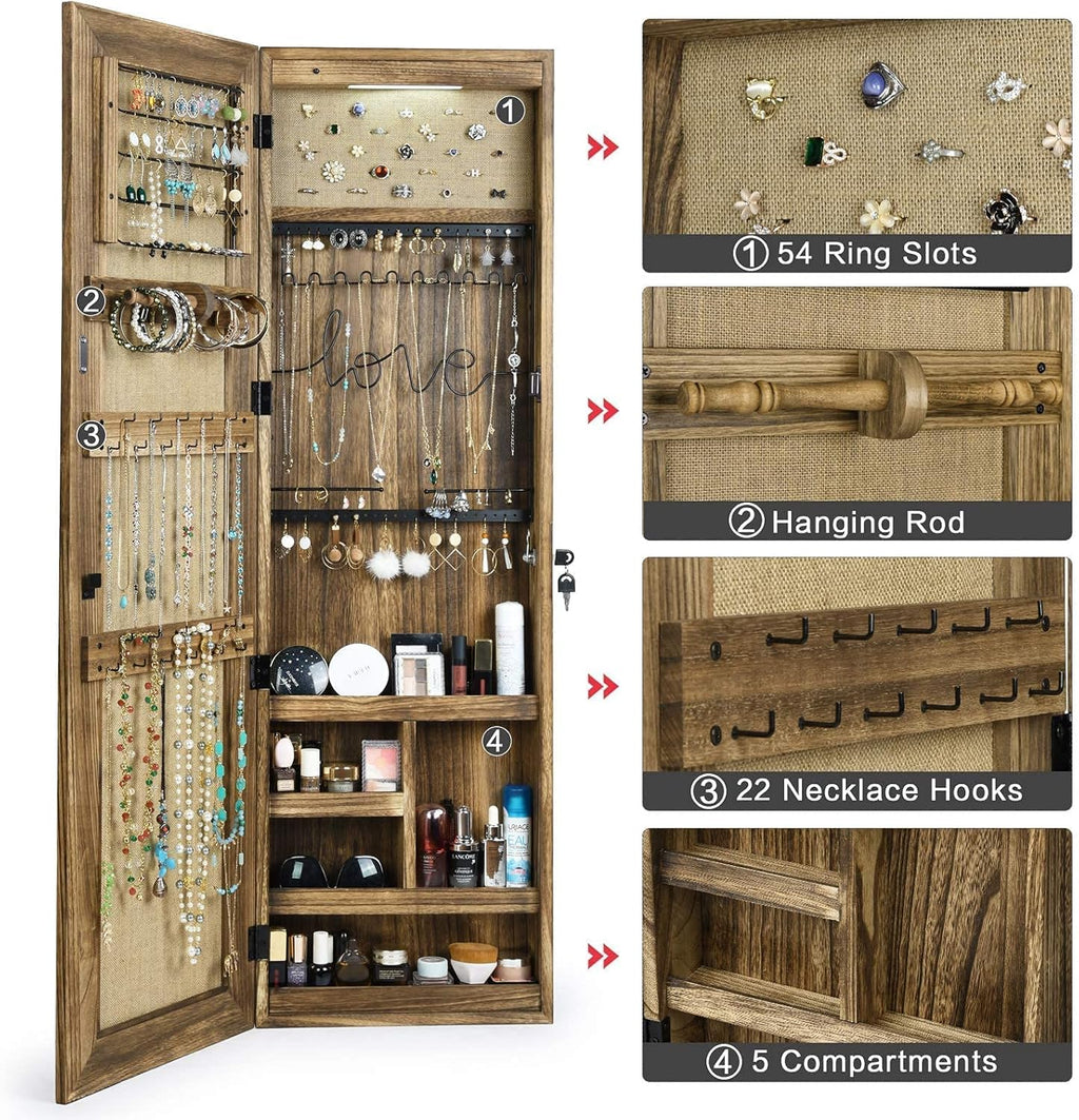 Solid Wood Jewelry Armoire Cabinet with Full Length Mirror