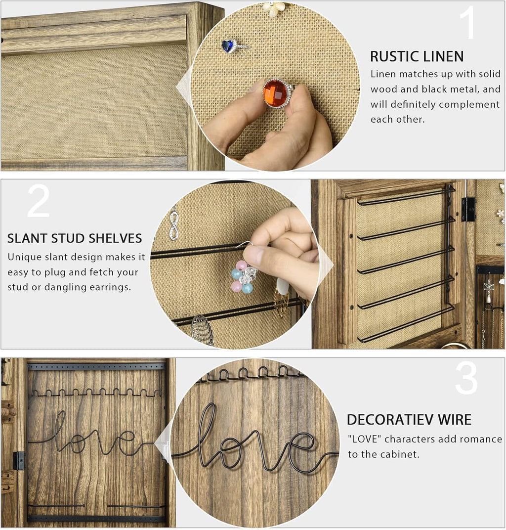 Solid Wood Jewelry Armoire Cabinet with Full Length Mirror